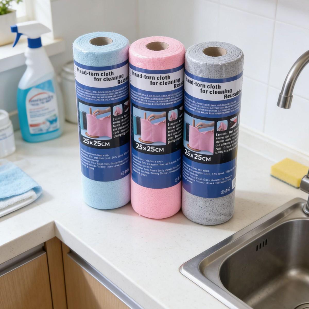 Disposable Kitchen Cloth: Absorbent, Tearable, Polyester-Cotton, Lint-Free, Weekly-Printed Dish Rag Tearable Towel 25*25CM - 20 Sheets
