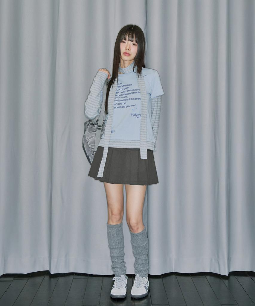ODDSTUDIO Layered Striped Scarf Set Long Sleeve - Sky Blue