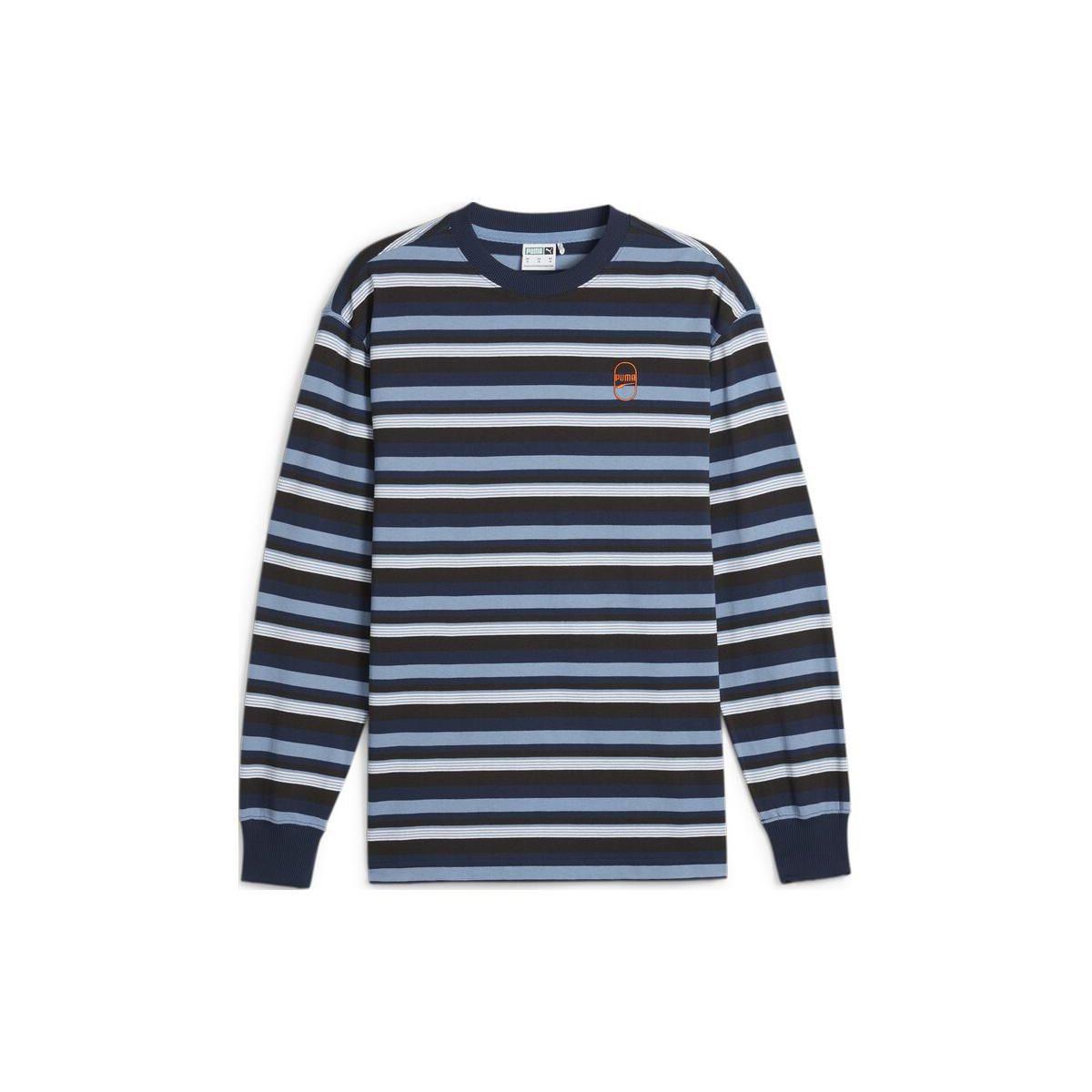 

Puma Downtown Striped Design Training Casual Crew Neck Long Sleeve T-Shirt Unisex Tops Blue 624377-20 M