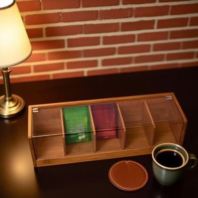 5 Slots Tea Bag Storage Organizer Bamboo Space Saving Coffee Capsule Storage Box Large Capacity Handmade