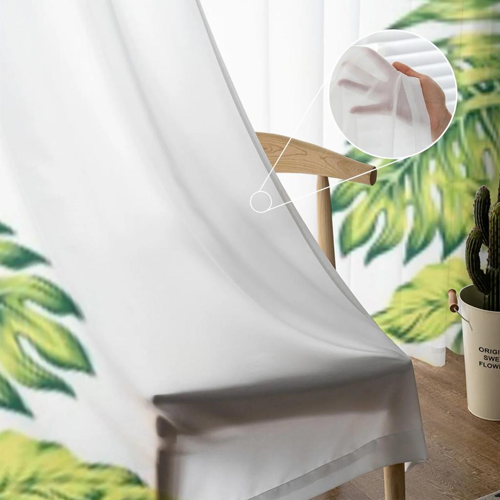 Tropical Plants Background Tulle Window Curtain For Living Room Bedroom Voile Sheer Curtains Kitchen Treatments Drapes