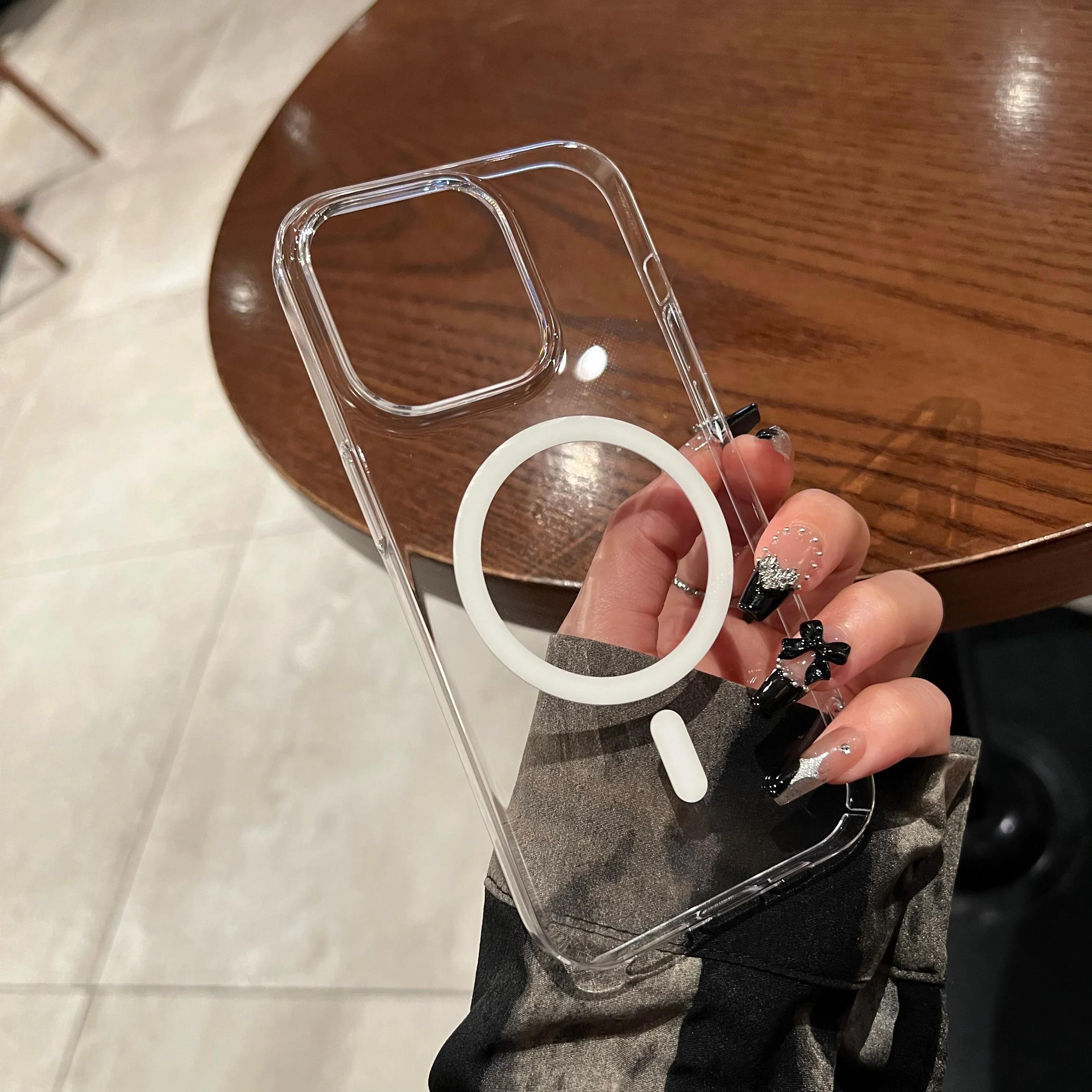 

Ультратонкий прозрачный чехол для iPhone 16 12 14 13 15 Pro Max Plus для беспроводной магнитной зарядки Magsafe, прозрачный чехол для ПК For iphone16Plus