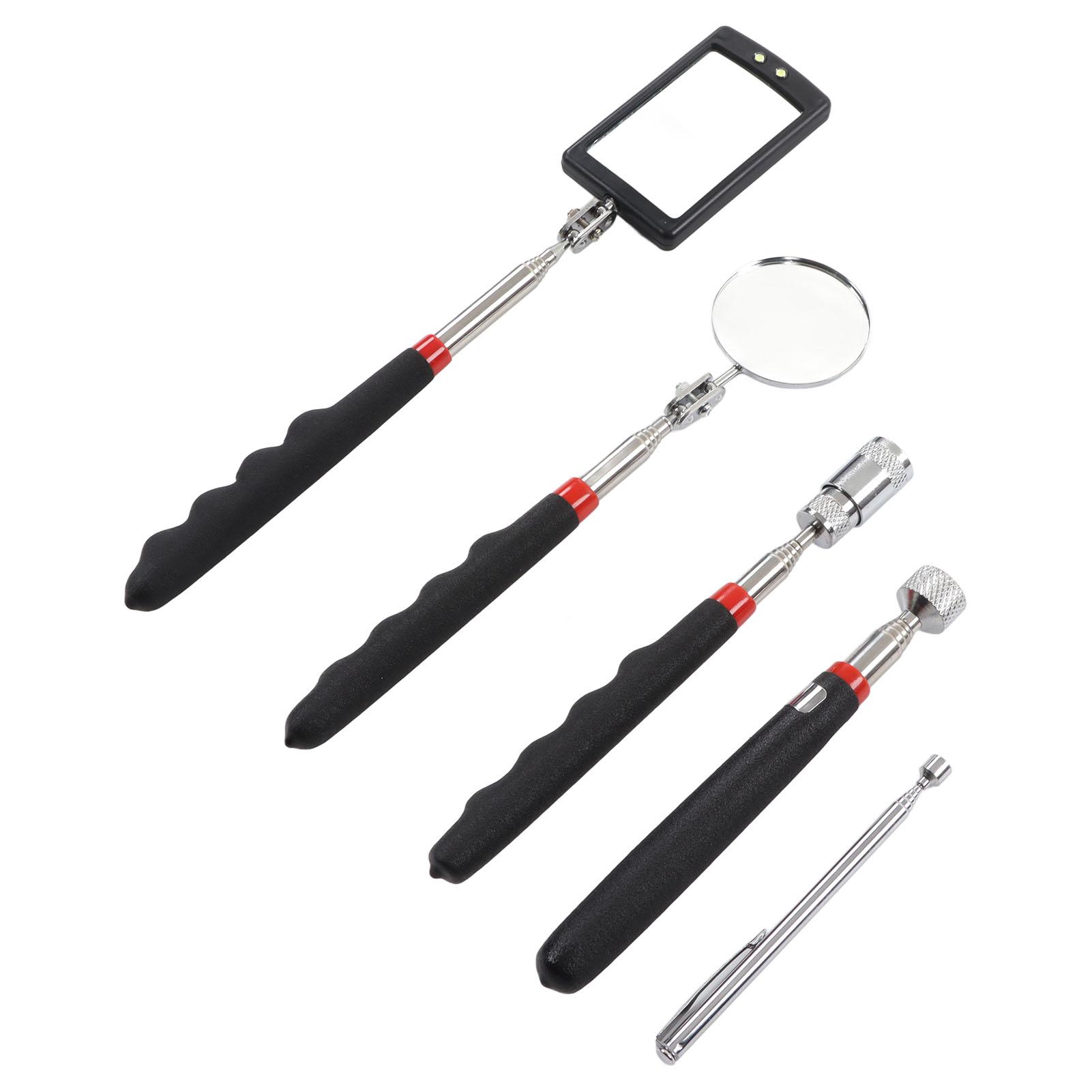 Sada 5 ks magnetických sběrných nástrojů 10lb 8lb 1.5lb Sběrná tyč 360stupňový teleskopický zrcátko s LED lampou gray