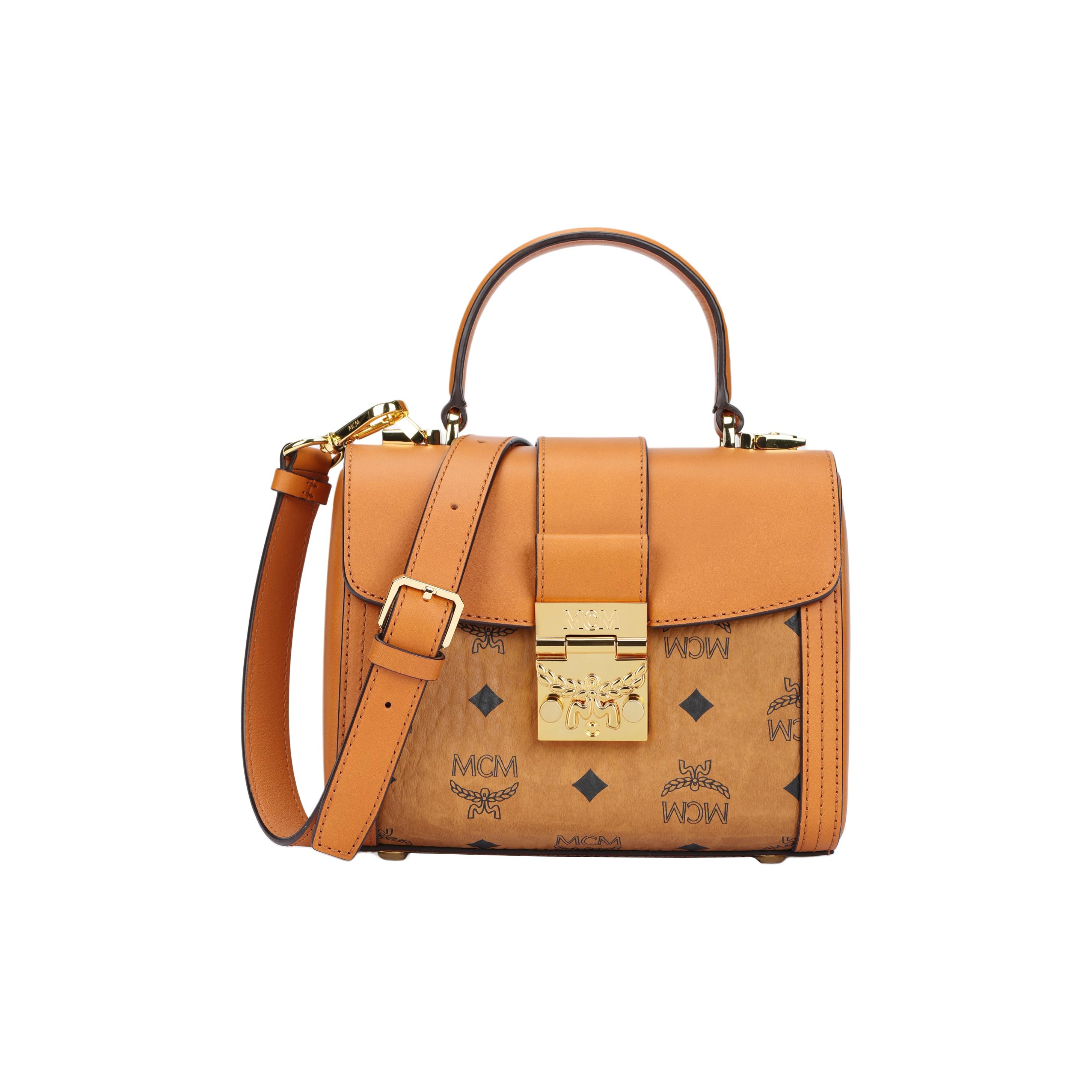 MCM Tracy Visetos Monogram Leren Doos Handtas Dames handtassen Bruin Cognac MWEBSXT02CO001 Basic Set (Bag+Dust Bag)