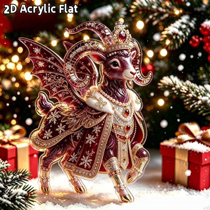 2D Flat Goat Hanging Ornament Acrylic Animal Pendant Christmas Tree Decoration Car Rearview Mirror Charm New Year Hanging
