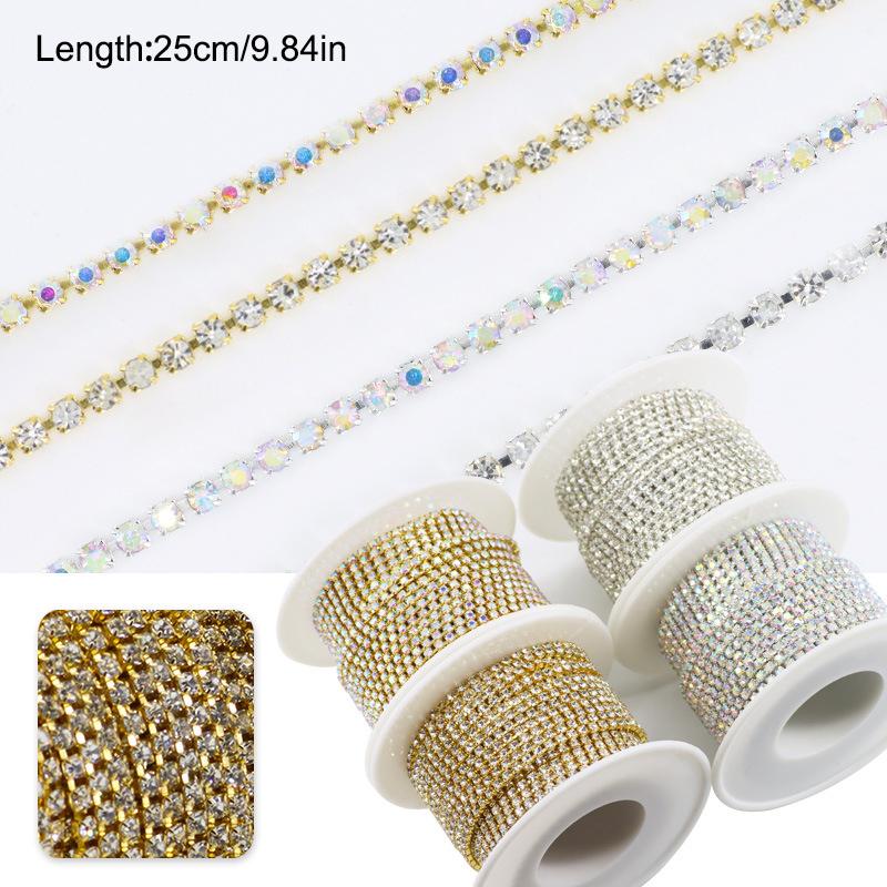 25Cm Long Luxury Crystal Pearl Chain Nail Charms 1.5/2Mm Shining Clear Diamond Nail Art Metal Glass Manicure Crystal Nail Charm