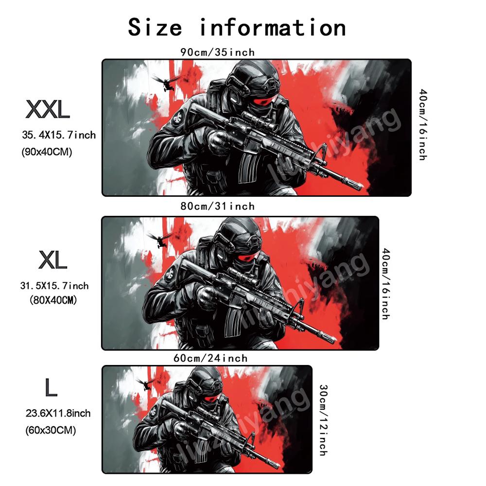 Soldier Mouse Pad Large Computer Office Game Table Mat Xxl Rubber AntiSlip Stitched Edge Keyboard Mats Washable Desk Pads