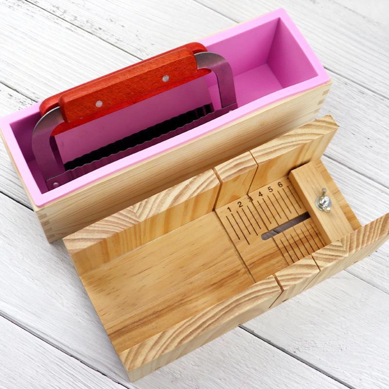 1200ml Silicone Soap Mold with Wooden Box & Cutter - DIY Soap Making Tool Set