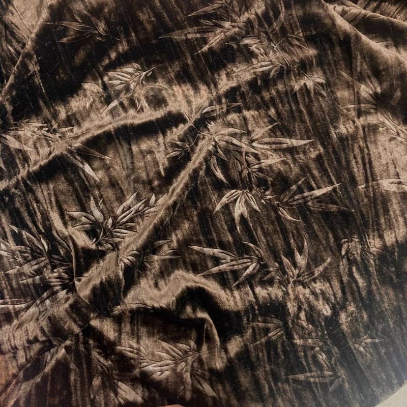 1m*1.6m Bambus Floral 2024 Dunkelgrüner Jacquardstoff Afrikanischer Bestickter Samtstoff für Kleid Cheongsam Nähen