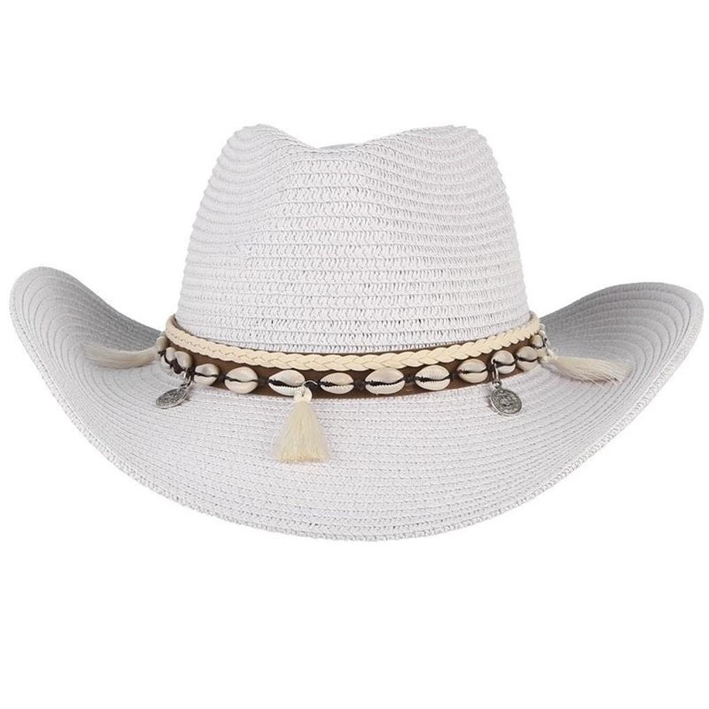 Polyester Sturdy And Durable Cowboy Straw Hat Outdoor Adventures Natural Straw Shell Hat Beach Cap