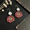 Gothic Style Red Rose and All-Seeing Eye Wood Earrings - Halloween Dark Floral Design