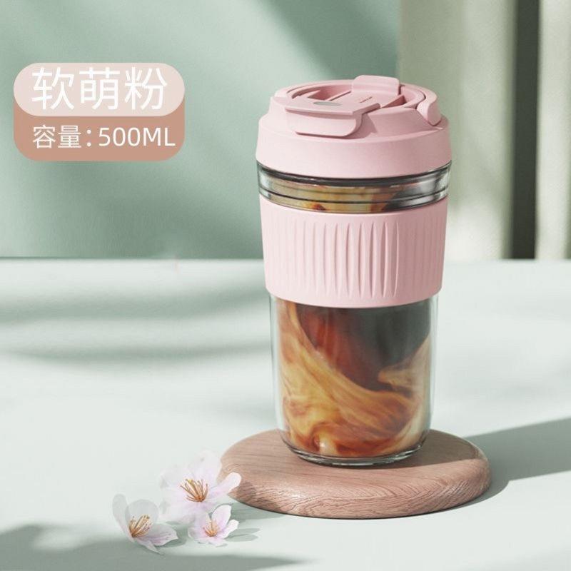 Glass Water Bottle ins Portable Glass Cup With Lid Straw For Coffee Milk Tea Juice Anti-scalding School Drink Bottle Gift
