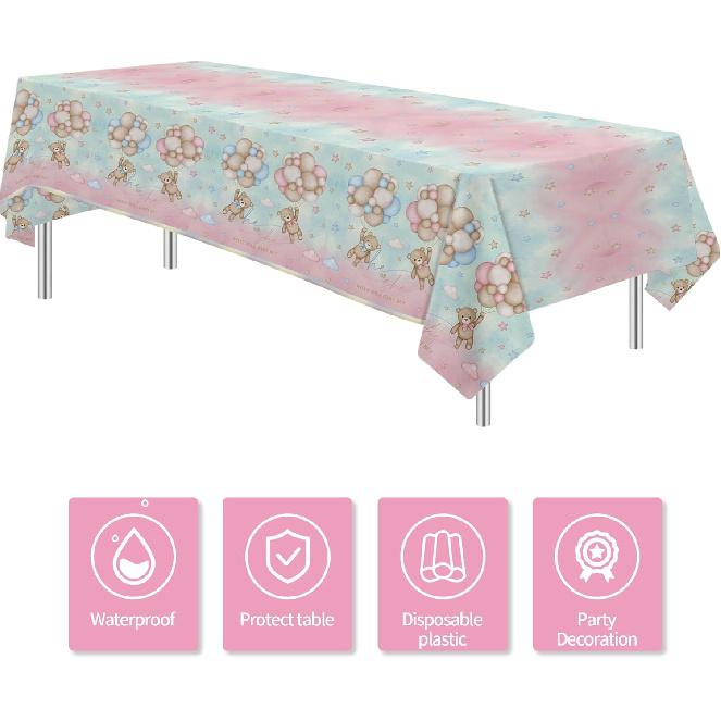 Bear Gender Reveal Decorations Tablecloth for He Or She - Disposable Bear Boy Or Girl Gender Reveal Supplies Tablecover - 3 Pack (54in x 108in)