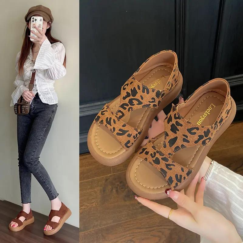 Fashion Fashion Leopard Women's Slippers New Cork Sandals Women Summer Outdoor Non-slip Shoes Buckle Sandals Woman Beach Flat Slippers