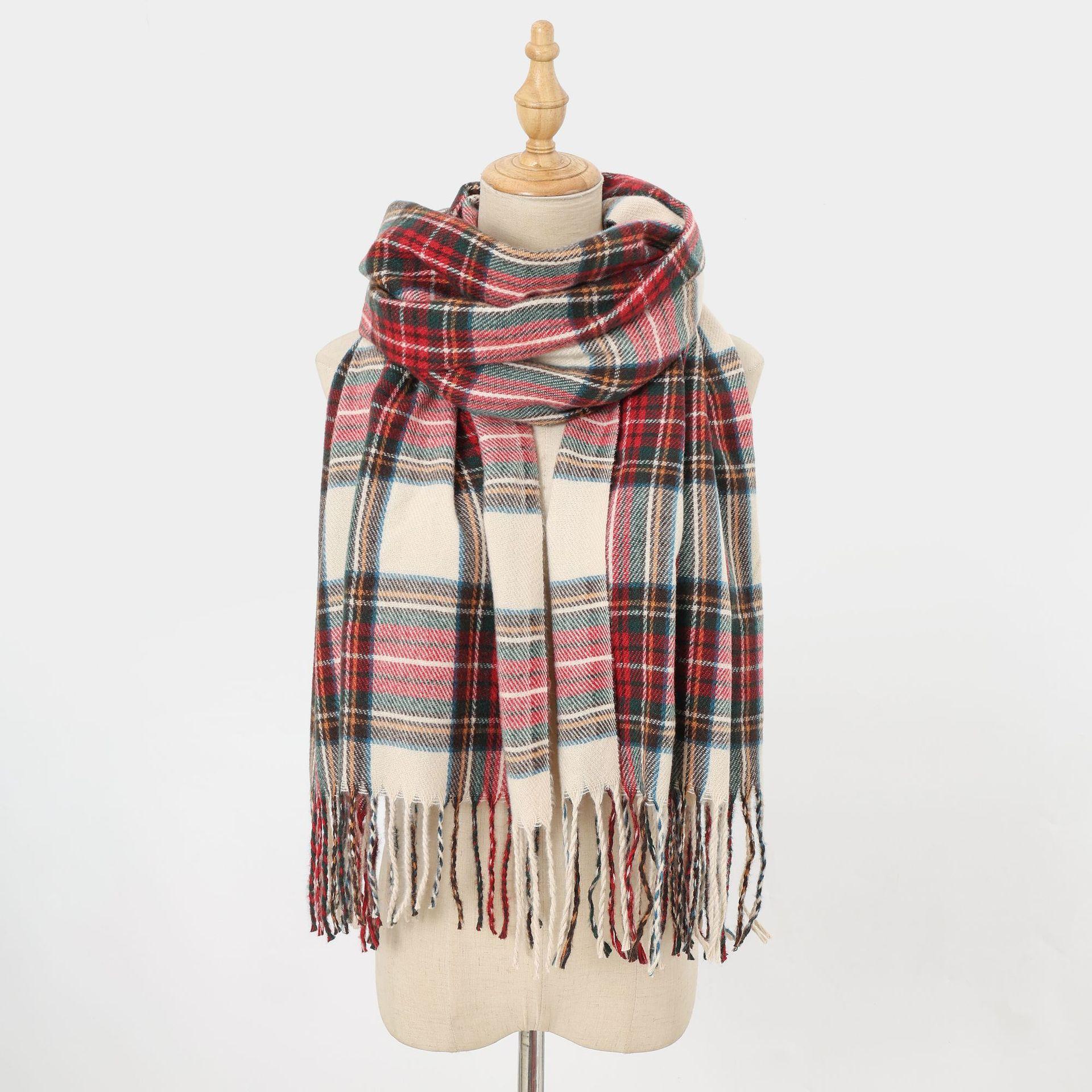 

English Plaid Fringe Scarf for Women Imitating Cashmere for Warmth