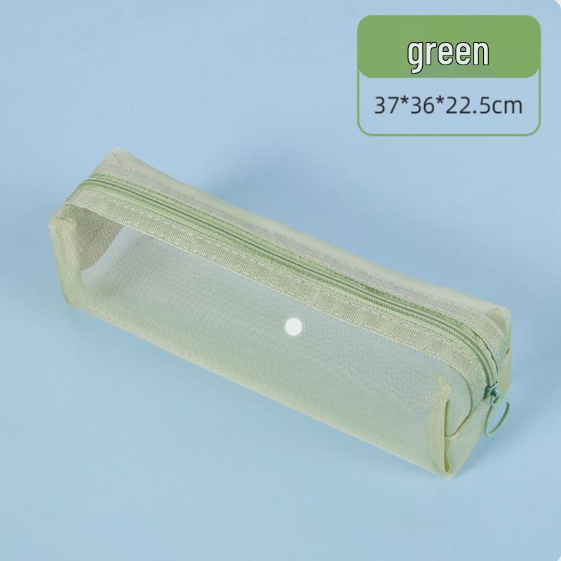 Double-Layer Mesh Transparent Pencil Case - Japanese Style Student Stationery Box for Exams