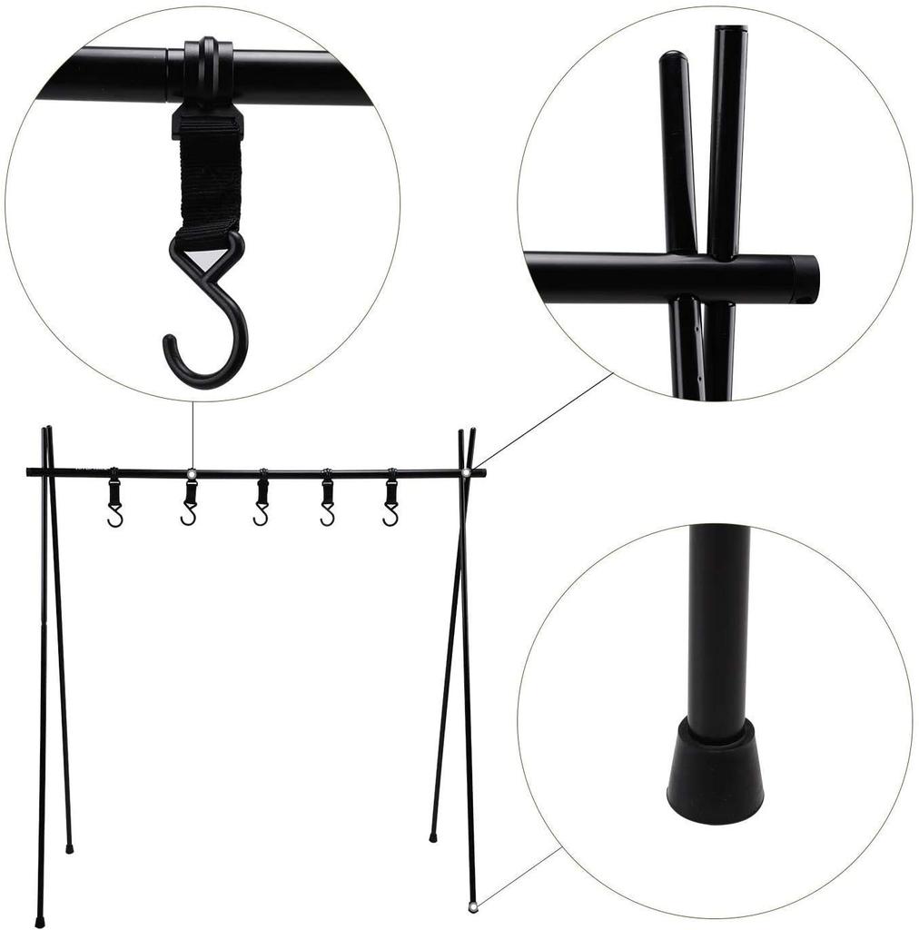Moyot Aluminum Alloy Lantern Hanging Rack, Lantern Stand, for Outdoor Camping, Foldable, Lightweight, with 6 Adjustable Hooks and Storage Bag