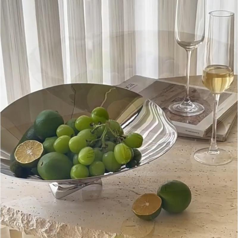 Luxury Mirror Stainless Steel Fruit Tray, Irregular Storage Tray, Large Snack Bowl, Kitchen Storage Container, Home Decoration