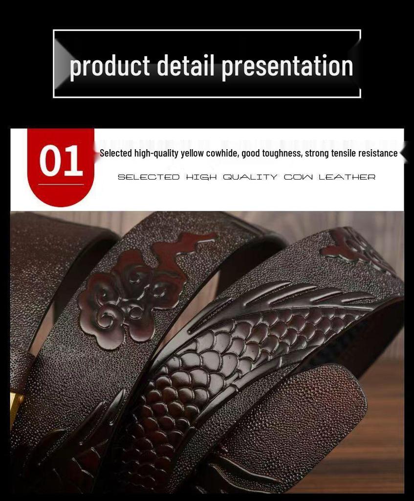 Retro Dragon Carved Pattern Automatic Buckle Leather Belt – Domineering Men's Fashion Accessory