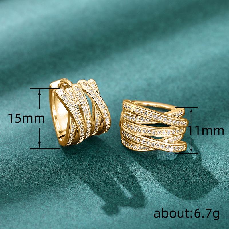 Exquisite Fashion Multilayer Zircon Lines Cross Hoop Earrings for Women High Quality Stainless Steel Korea Earring Bride Jewelry