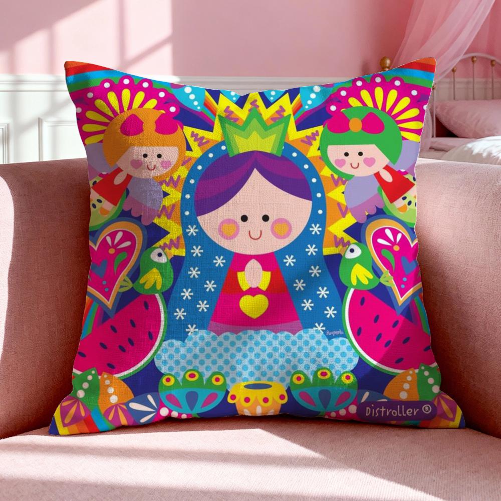 Figure V-Virgin Mary Cushion Cover Breathable Linen Pillowcase Summer Odorless Eco-Friendly Invisible Zipper Washable