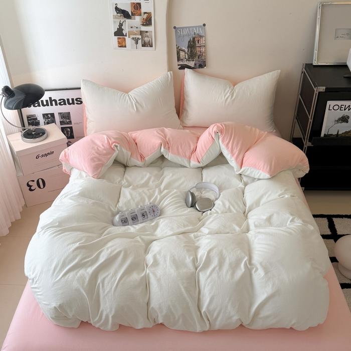 new solid color washed cotton four-piece set Shuangpin student dormitory single bedding three-piece set