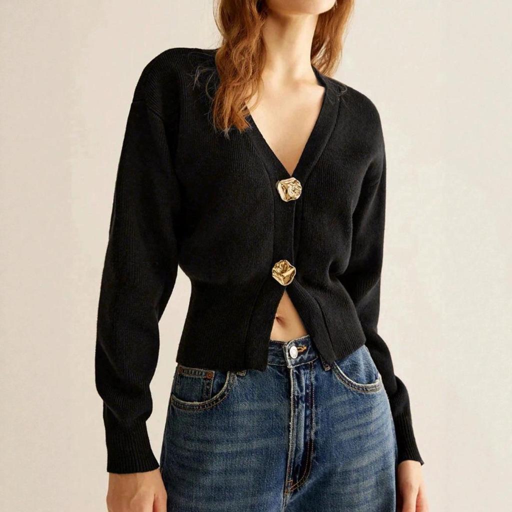 Elegant Solid Color Long Sleeve Button Knit Cardigan - Autumn 2025 Women's Fashion