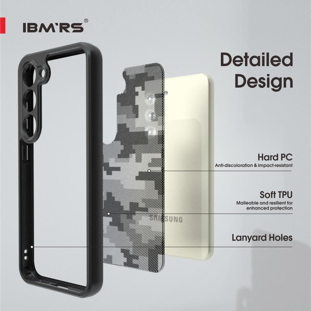 (Comes with Wrist strap)IBMRS for Samsung Galaxy S23 Case,Camouflage Hard Back Airbag Shockproof Back Transparent Cover Camera Screen Protection Case
