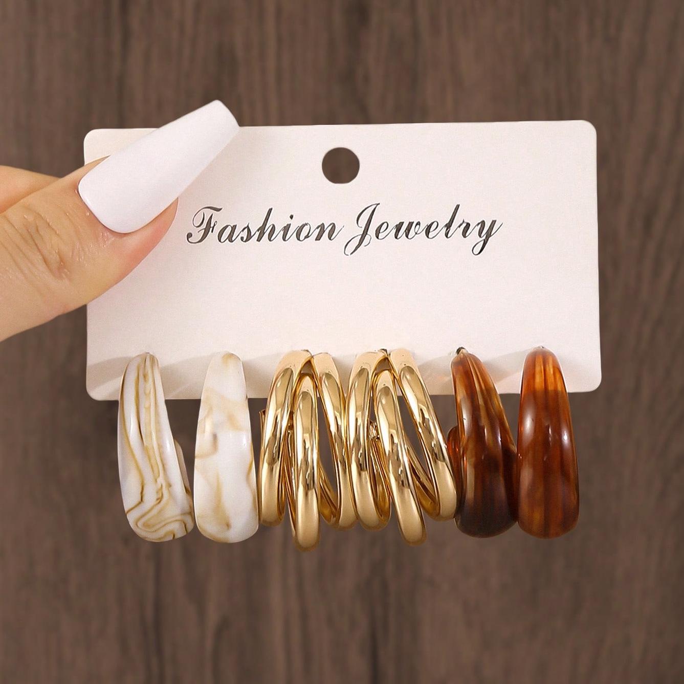 European  American Hollow Hoop Earring Set: Fashionable, Versatile, Exaggerated Design for Women