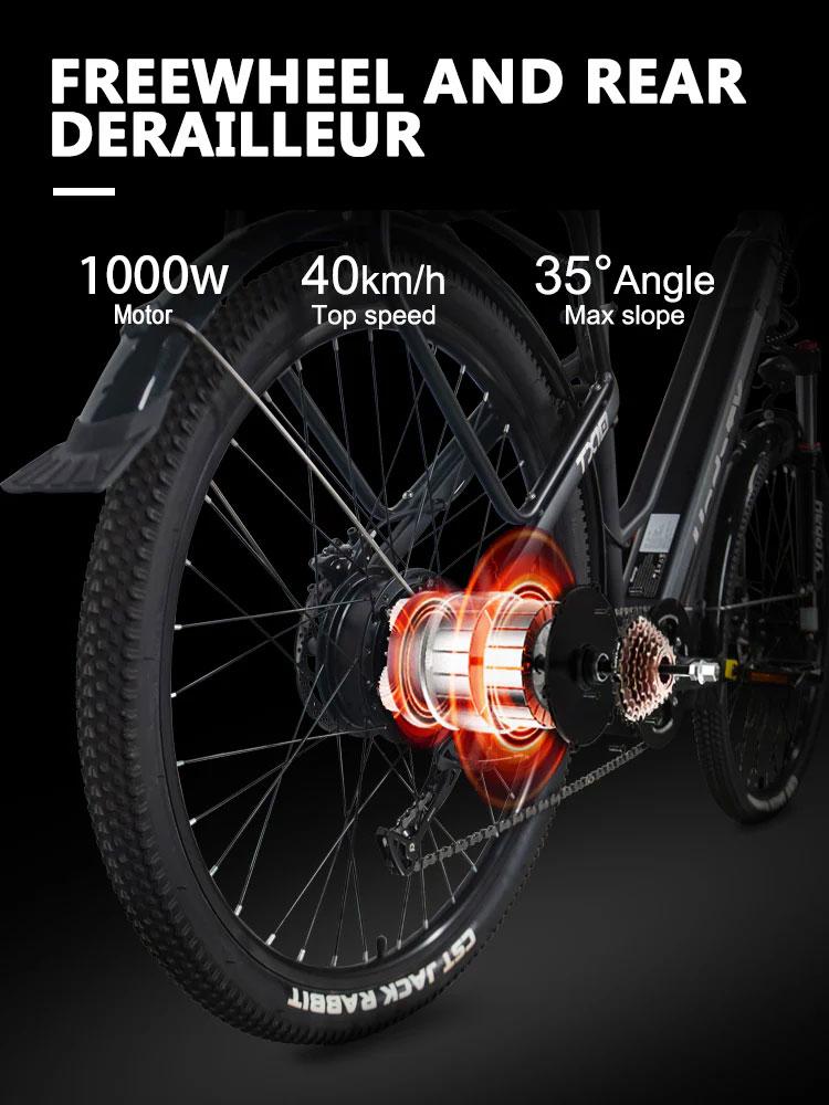 New TX10 1000W Ebike Ladies 48V 19.2Ah Adult Ebike Best Electrical Bike 45KM/H Electric Bicycle 27.5 Inch City E-Bike
