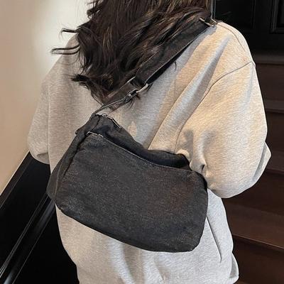 Modische koreanische Schulter-Canvas-Tasche für Damen und Herren, personalisierter literarischer Denim, große Kapazität, gewaschener Stoff, trendige Umhängetasche