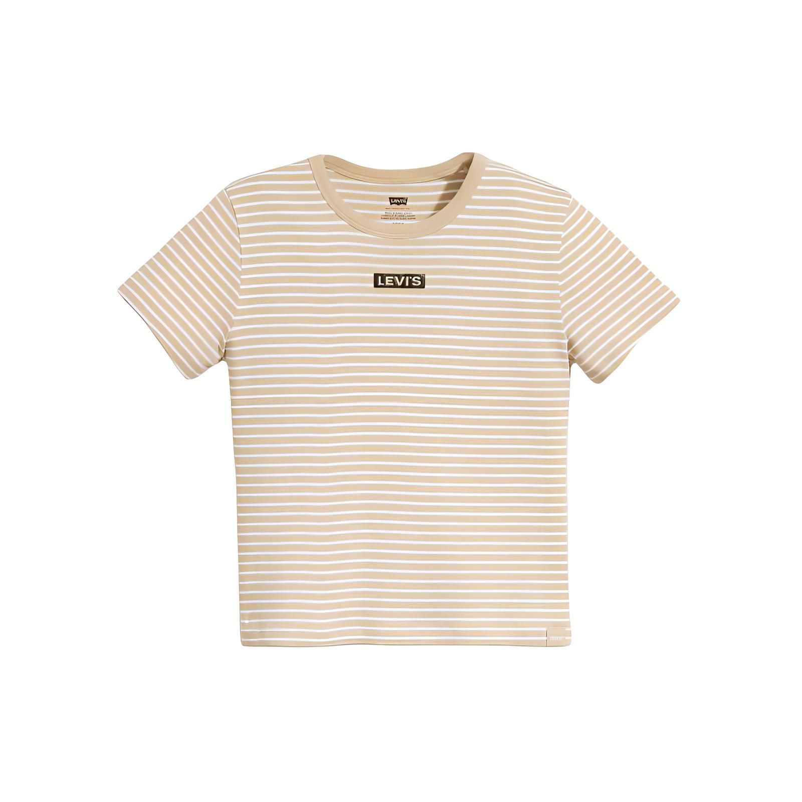 

Женская футболка Levis в полоску прямого кроя с коротким рукавом и круглым вырезом, хаки-желтая 17944-0049 S