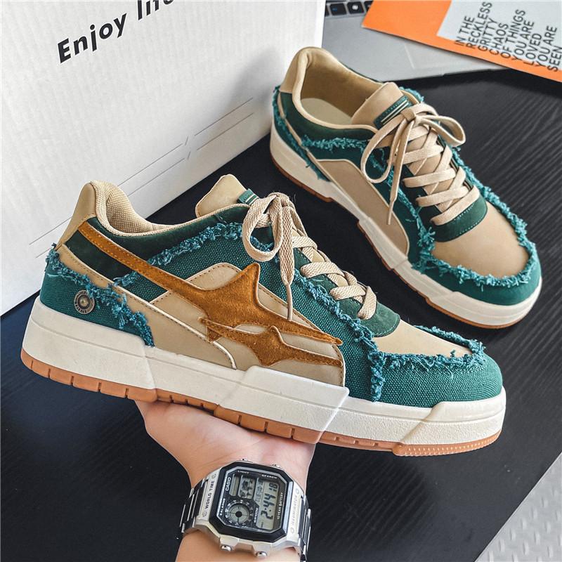 National Niche Hong Kong Style Leisure Sports Denim Canvas Low-top Board Shoes Breathable Thick-soled Heightening Autumn Shoes