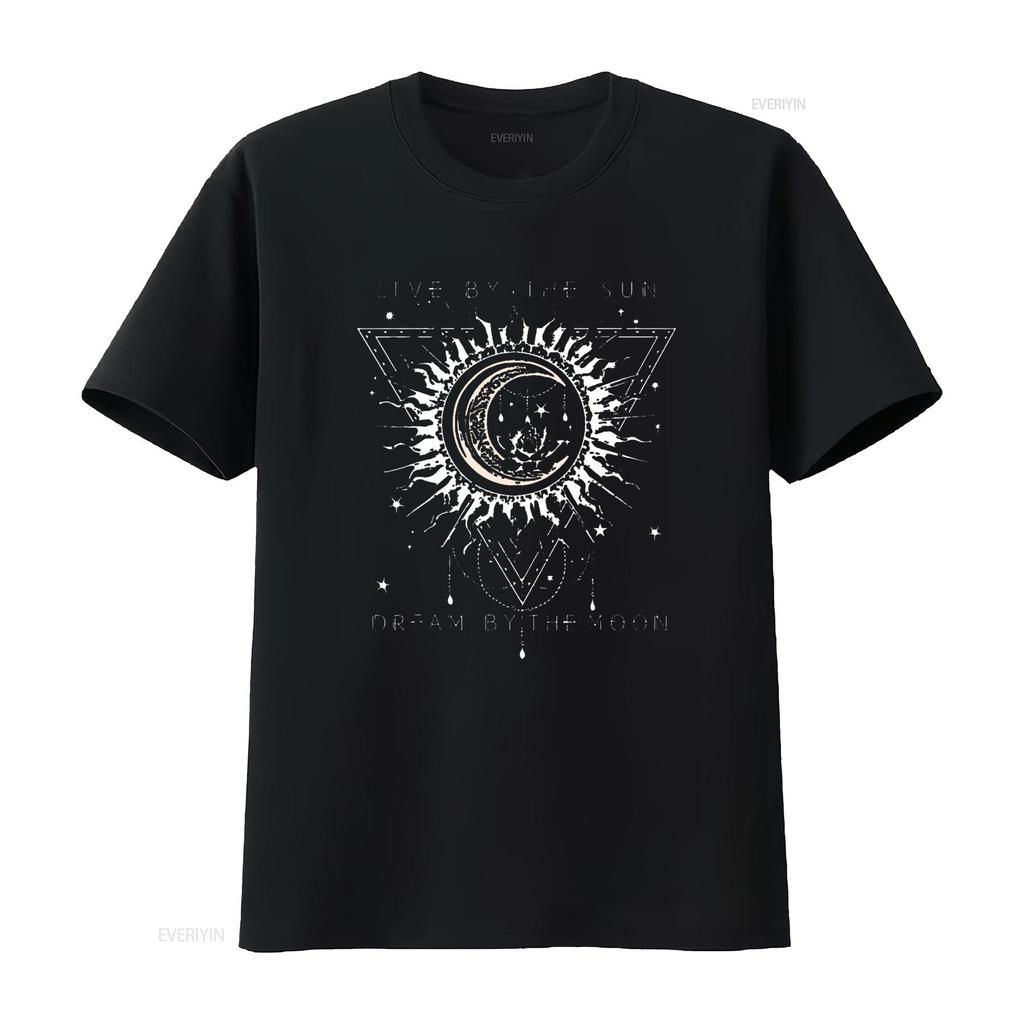 Live By The Sun Dream Moon Boho T Shirt vintage Washed Versatile Top For Everyday Wear Comfortable streetwear Slightly fashion