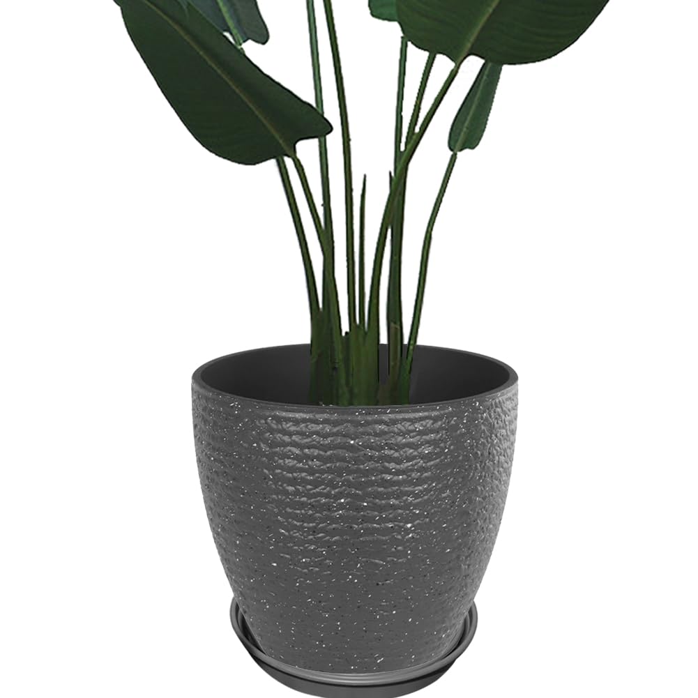 Glynislife Medium Deep Planter with Lightweight 17cm with Drainage Houseplant Pot Round Planter, Stylish, Saucer, Plastic, Indoor/Outdoor Use, Tall,