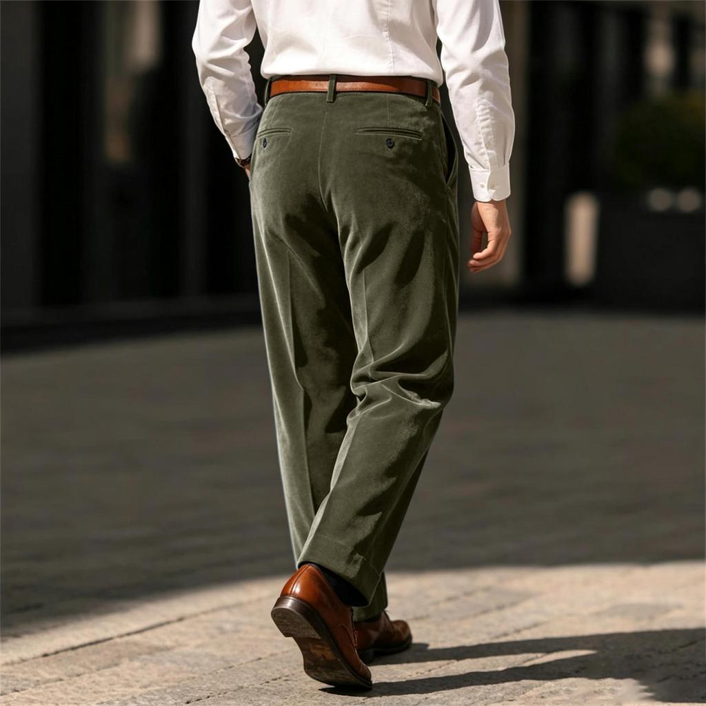 Pantaloni Eleganti da Uomo in Velluto a Gamba Dritta con Tasche Anteriori per Affari e Vacanze