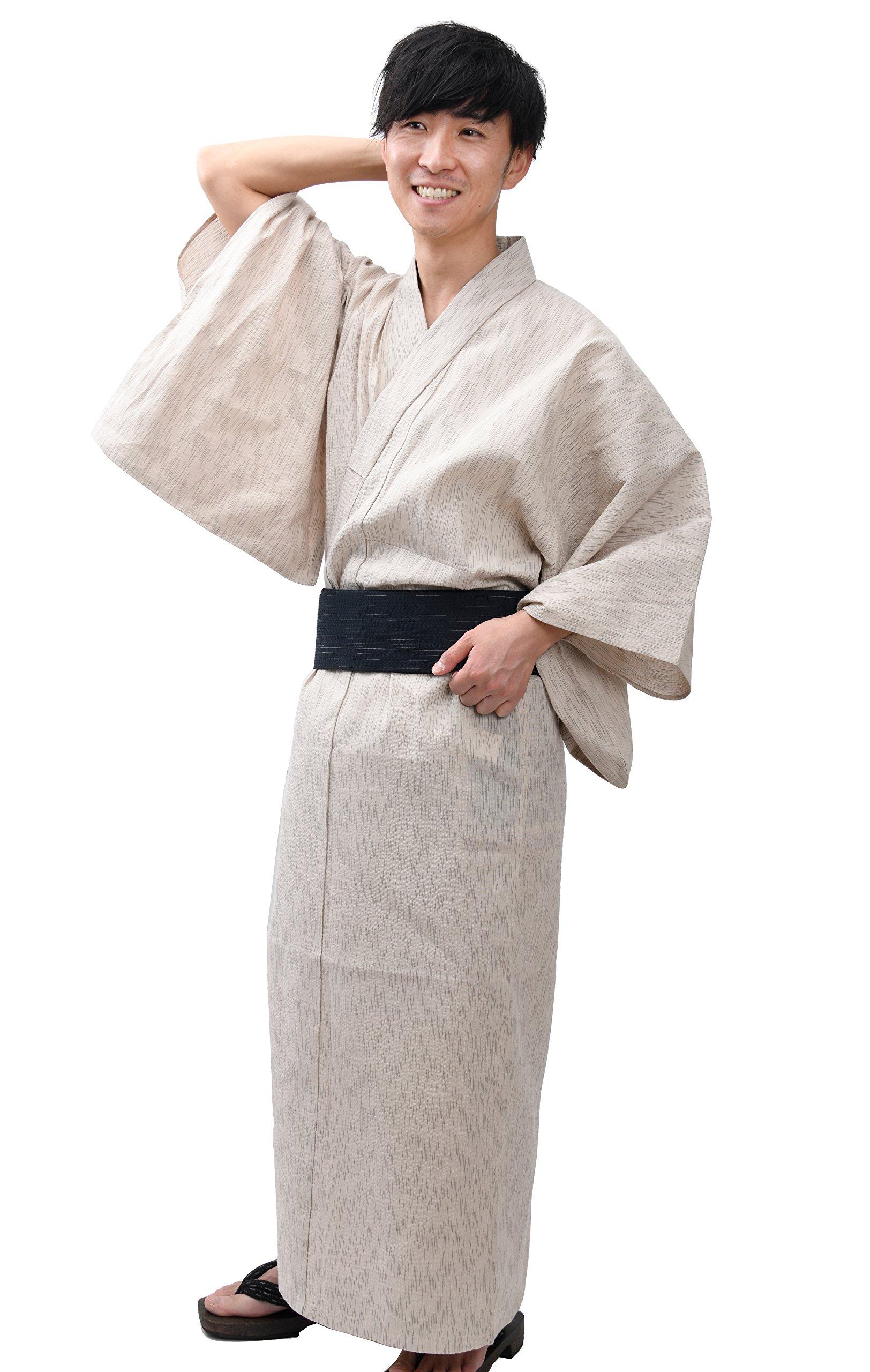 

Набор из 2 предметов Yukata Shijira Weave Ecru 752 Obi Black Kasuri 703 L [Edoten] Мужские