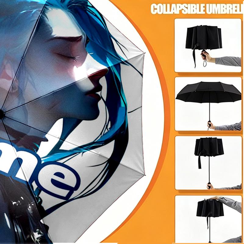 Custom Name Personalized Jinx Print Umbrella, Auto Open Close, 8‑Rib Sturdy Frame, Commute Camping Hiking Use, Birthday Gift
