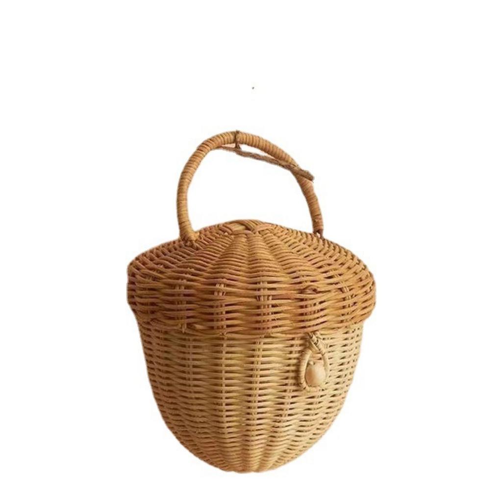 Creative Woven Bags Acorn-Shaped Rattan Durable Storage Basket With Lid Organizer Strong Not To Break Hanging Storage Basket Newborn Photo Props