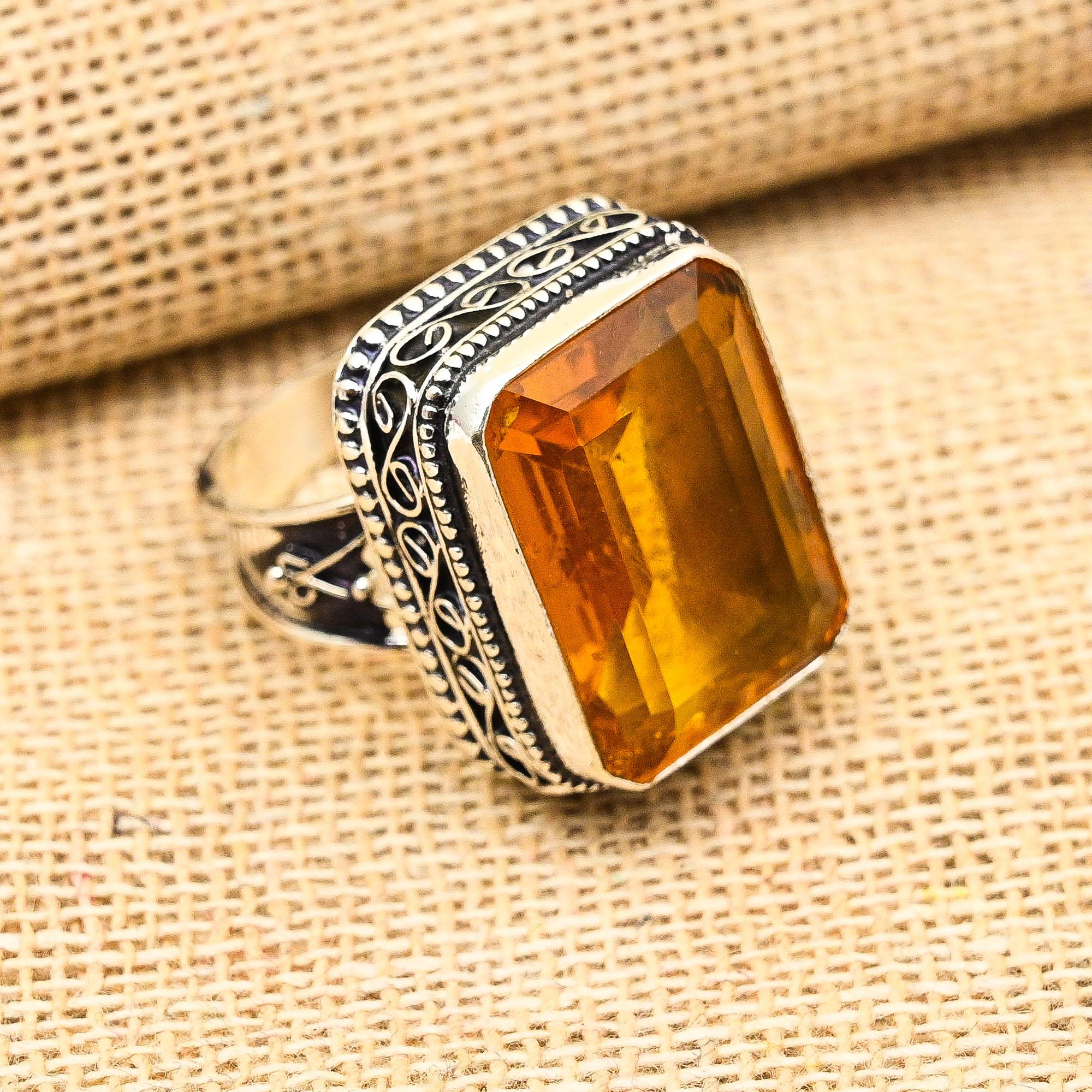 

Замечательное ювелирное кольцо ручной работы из стерлингового серебра 925 пробы с медовым топазом и драгоценным камнем 9.5 жёлтый