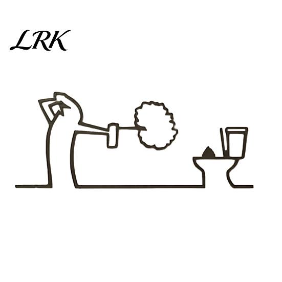 Living Room Wall Art Funny Bathroom Sign, 3D Printed Minimalist Line Toilet Unique Art, Black Modern Home Decor for Washroom
