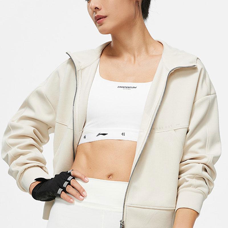 Li Ning Fitness Series Solid Color Hooded Zero Carbon Modal Skin-Friendly Open Front Knitted Loose Cardigan Sweatshirt Women Sweatshirt AWDU108-2