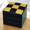 J-kitchens Dinner Lacquerware Jubako Box, 3 Tiers, 7-inch, Spring Breeze Black Checkered Design, 20cm, Resin, Made in Japan, PNO. 634402