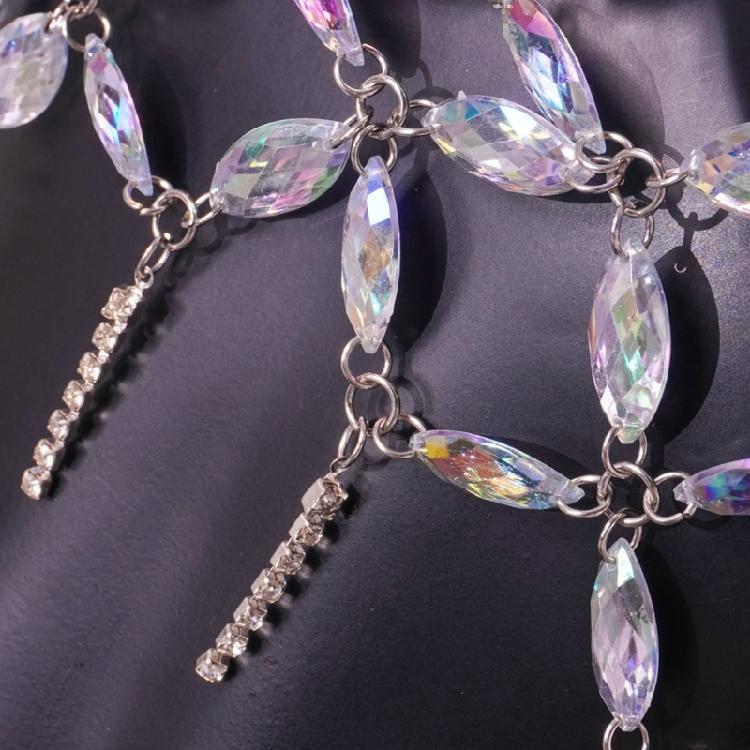 Körperkette Funkelnde Strasssteine Rock Ärmellose Crop Tops Mode Bikini Körper Schmuck Festival Party für Damen und Mädchen
