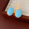 Pink Blue Oil-dropping Round Oval Stud Earrings Unique Design Bean Beads Ear Studs Earrings Temperament Girl Ear Accessories