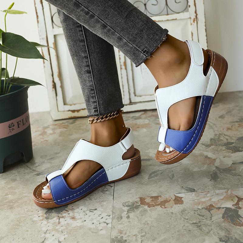 

New flat-bottomed casual fish mouth sports sandals women s large-size color matching Velcro beach sandals 43