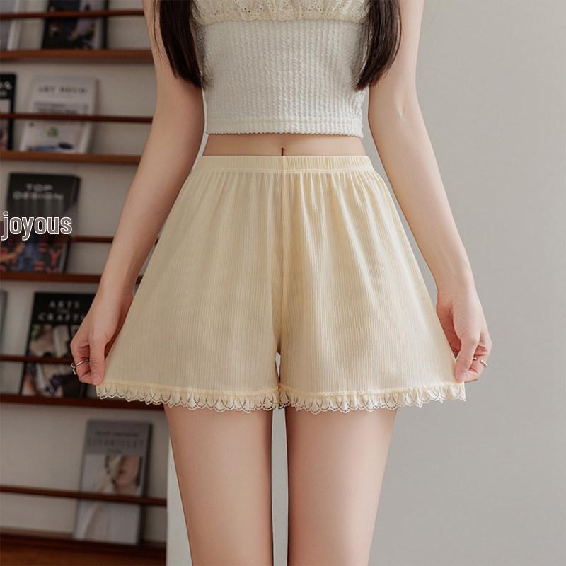 

Women s Ice Silk Safety Shorts, Summer Thin Three-Quarter Length, Anti-Exposure, Non-Rolling Hem, Plus Size, Loose Fit. XL (120-150 jin) телесный