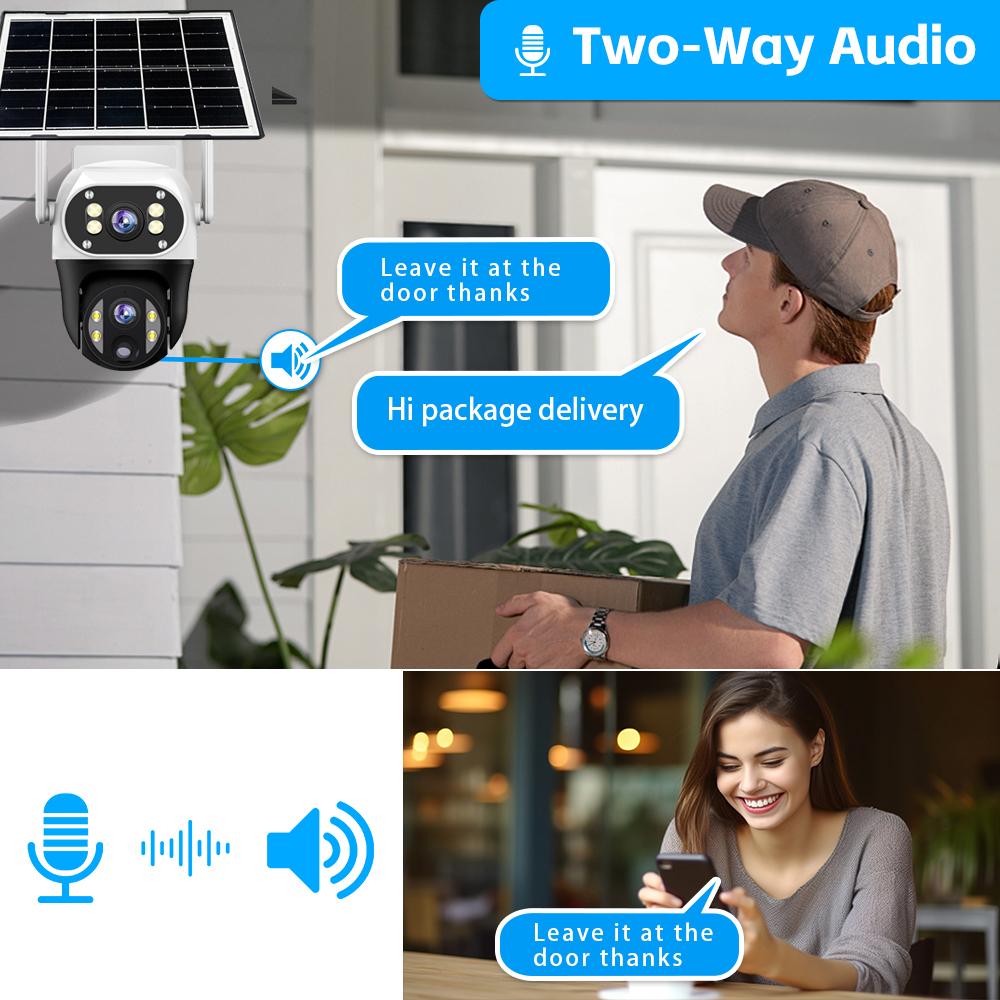 V380 Outdoor Home Garden Monitoring Dual Lens Full Color Night Vision 4G/Wifi Remote Solar Camera