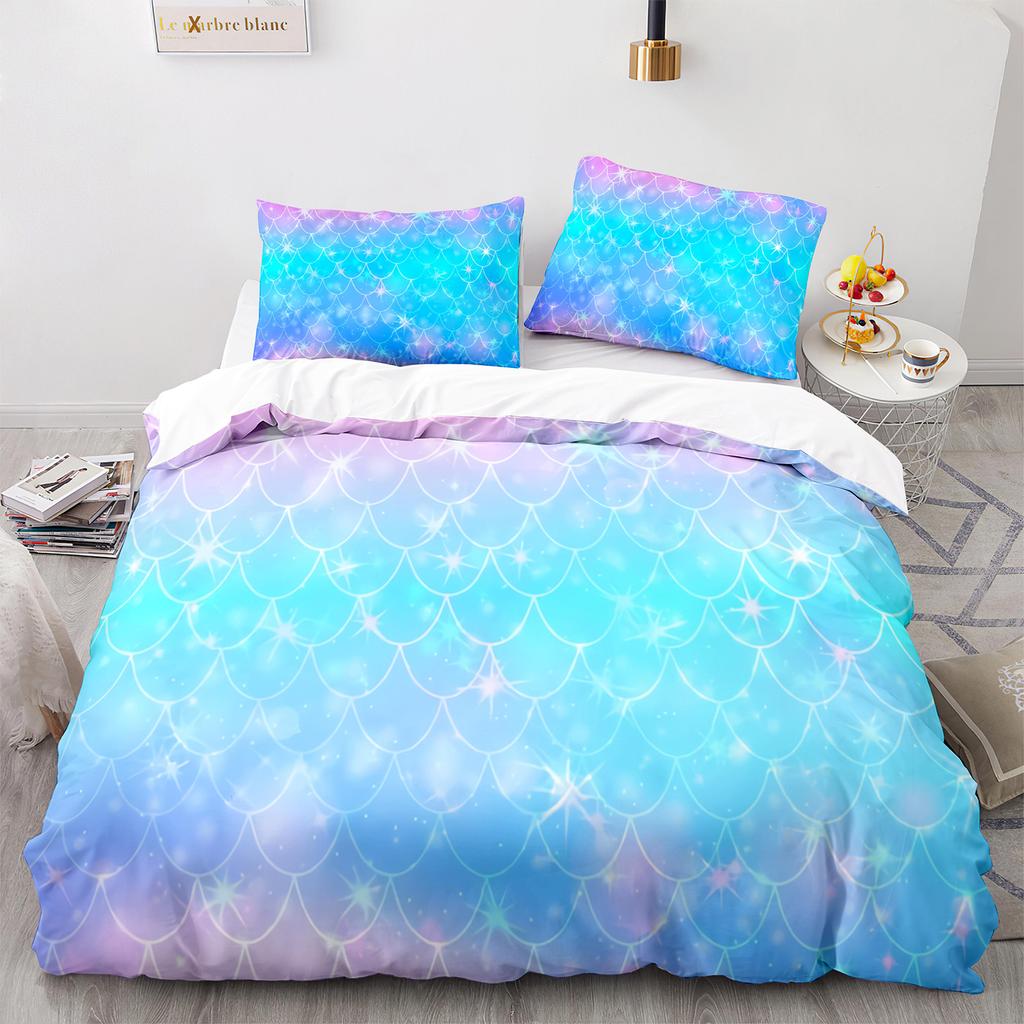 Mermaid Tail Duvet Cover King Queen Size Kids Fish Scales Bedding Set Girly Ocean Animal Princess 2/3pcs Polyester Quilt Cover