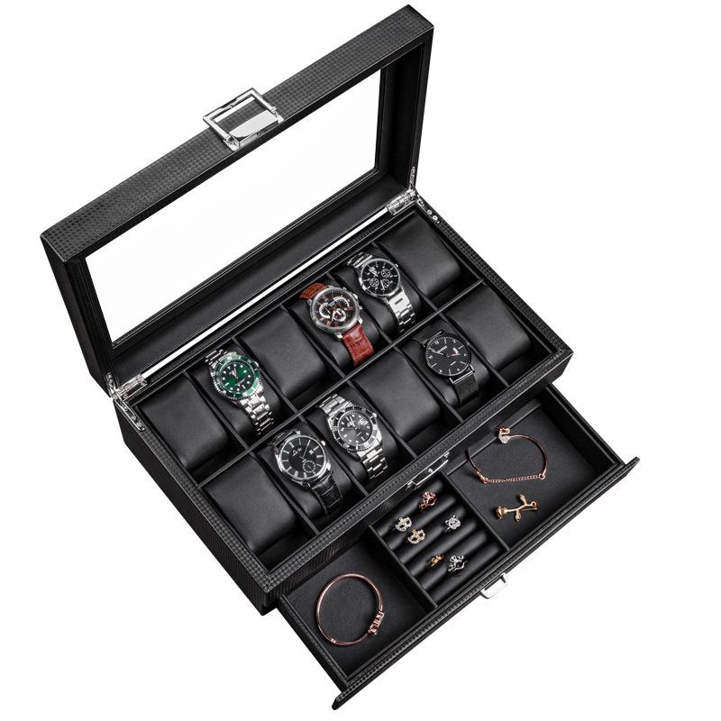 Carbon Fiber Leather Watch and Jewelry Storage Box